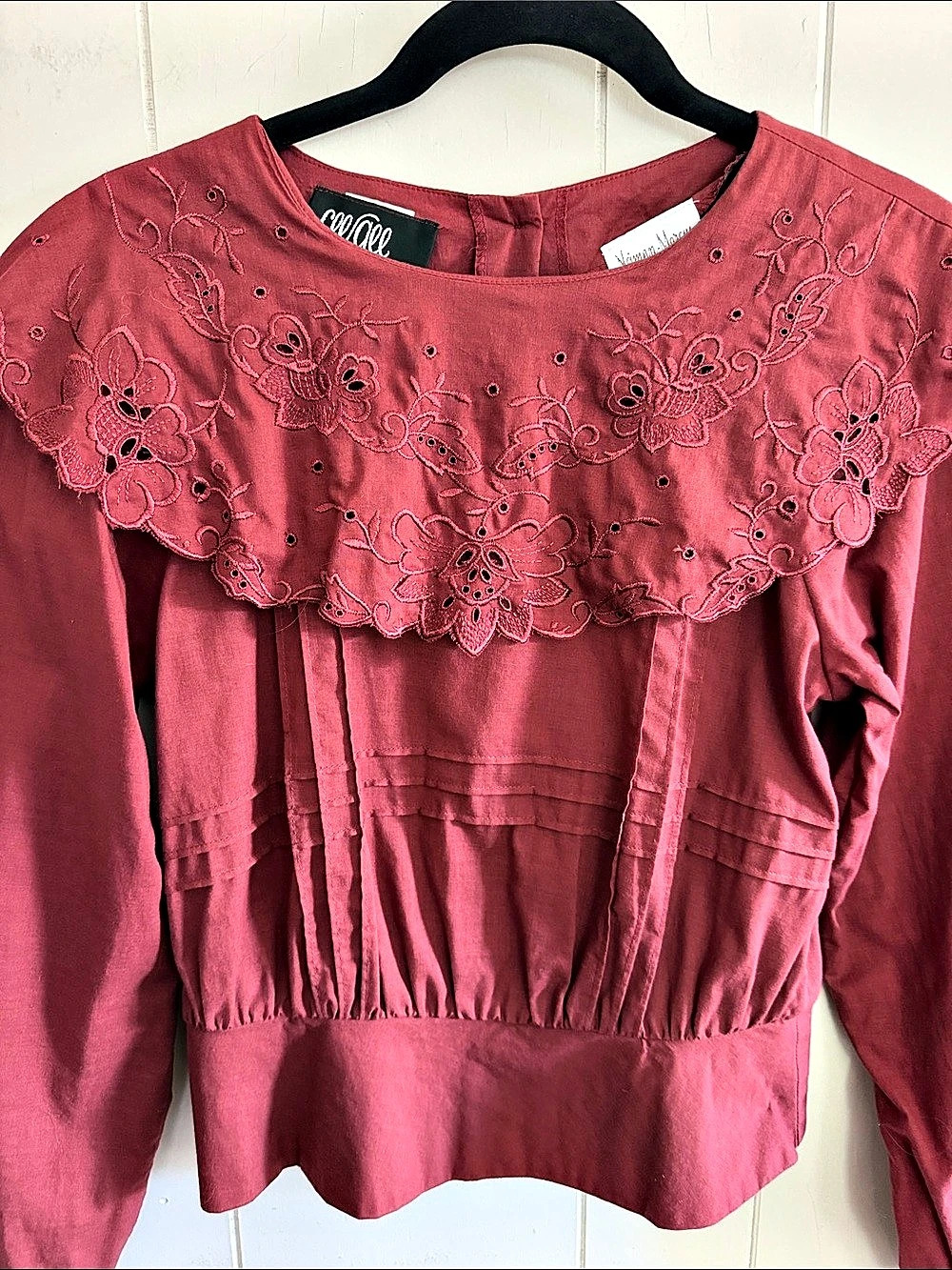 Sue Wong Vintage Scalloped Embroidered Top XS Burgundy Edwardian Victorian - Picture 3 of 14